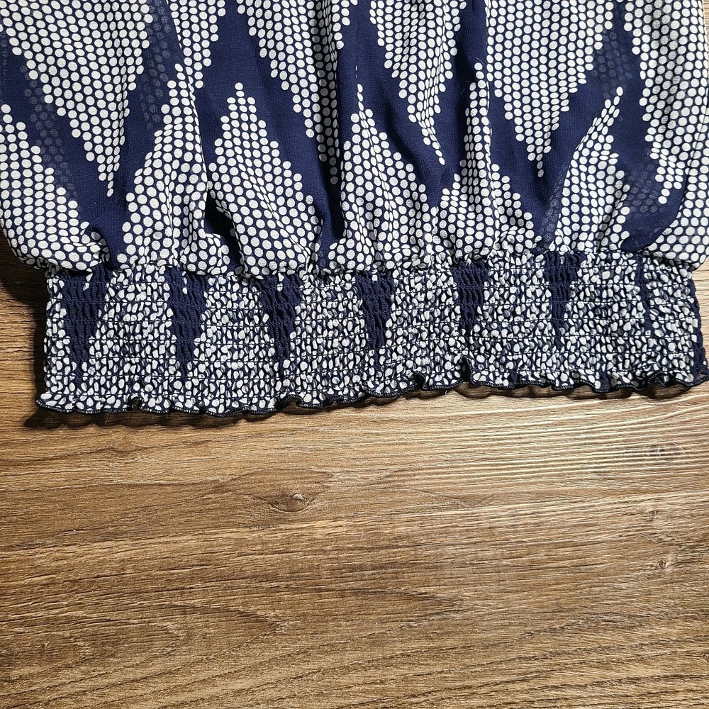 iZ Byer S Boho Smocked Blouse & Cami Set Navy‎ Chevron Dot Print Cold Shoulder - Picture 7 of 16